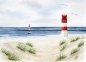 Preview: Postkarte DIN-A6  Aquarell Maritim Kunst Druck Kunstdruck Nordsee Insel Helgoland Leuchtturm Strand Düne